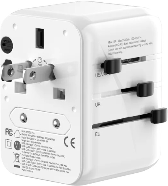 Зарядний пристрій Evelatus World Travel Adapter 1PD / 2Type-C / 2USB Charger 35W White (4752192090517) - зображення 6