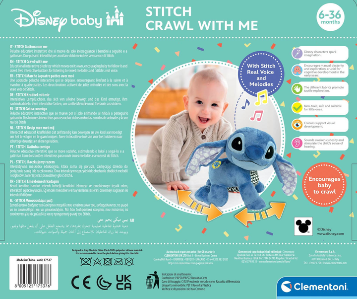 Maskotka interaktywna Clementoni Disney Baby Stitch Raczkujemy razem 17537 (8005125175376) - obraz 7