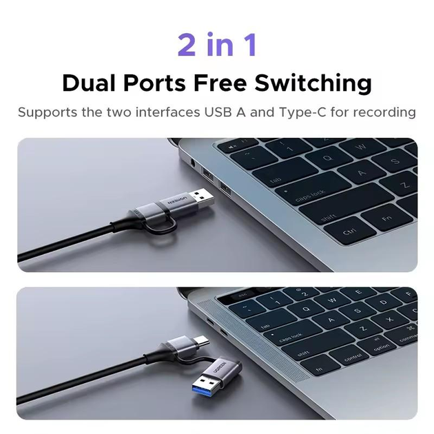 Карта видеозахвата UGREEN CM726 4K@30Hz, USB-A/C на HDMI, форматы YUY2/MJPEG, Live Stream Recording Grey (25773) - изображение 3