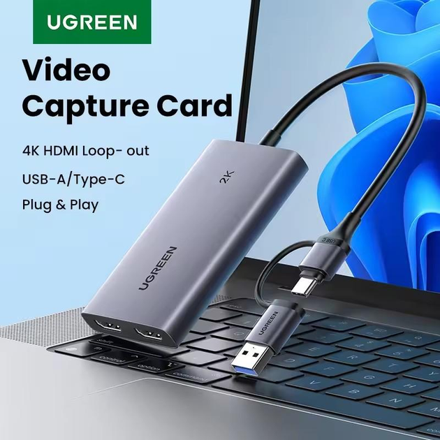 Карта видеозахвата UGREEN CM726 4K@30Hz, USB-A/C на HDMI, форматы YUY2/MJPEG, Live Stream Recording Grey (25773) - изображение 12
