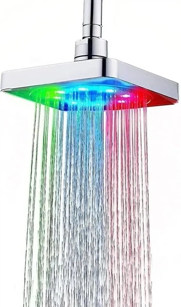 Лейка насадка для душа без батареек с LED подсветкой RGB светодиодная, квадратная 150 мм LED Shower head AND XL-902 - изображение 3