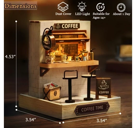 Конструктор румбокс кав'ярня дерев'яний ляльковий будиночок Coffee Time, міні набір DIY Dollhouse roombox, рум бокс - Фото 3 Конструктор румбокс кав'ярня дерев'яний ляльковий будиночок Coffee Time, міні набір DIY Dollhouse roombox, рум бокс - изображение 3