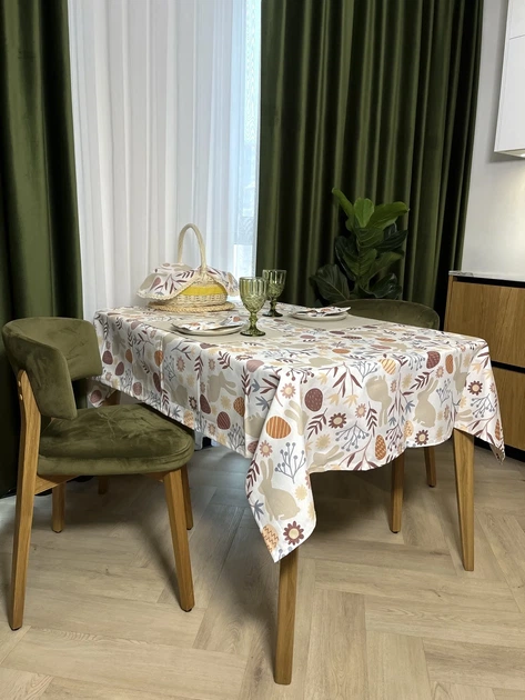 Скатерть водоотталкивающая Delux Textil Пасхальные кролики классик 250 х 170 см (368114) - изображение 4