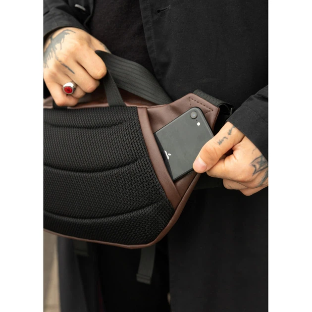 Велика чоловіча поясна сумка бананка Sambag DynamicDart коричнева - Фото 6 Велика чоловіча поясна сумка бананка Sambag DynamicDart коричнева - изображение 6