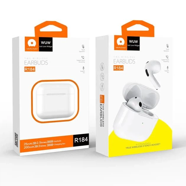Бездротові навушники WUW-R184, BT5.0, TWS, 25mAh, 200mAh, 4h, white - зображення 4
