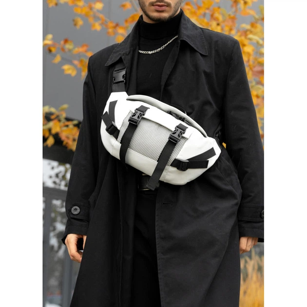 Велика чоловіча поясна сумка бананка Sambag DynamicDart біла - изображение 3