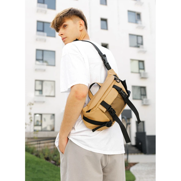 Велика чоловіча поясна сумка бананка Sambag DynamicDart бежева - изображение 3