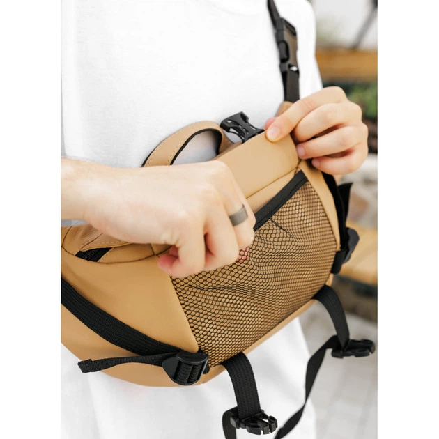 Велика чоловіча поясна сумка бананка Sambag DynamicDart бежева - изображение 4