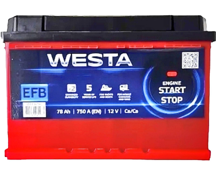 Автомобильный аккумулятор WESTA 78 Ah / 750 A EFB Start-Stop R Правый плюс (276x175x190) WEFB780 - изображение 2