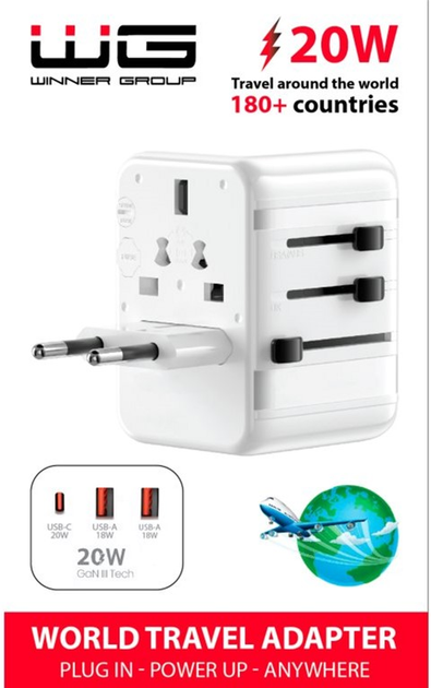 Uniwersalna ładowarka sieciowa Winner Group 1 x USB-C/2 x USB-A GaN 20W White (8591194125454) - obraz 6