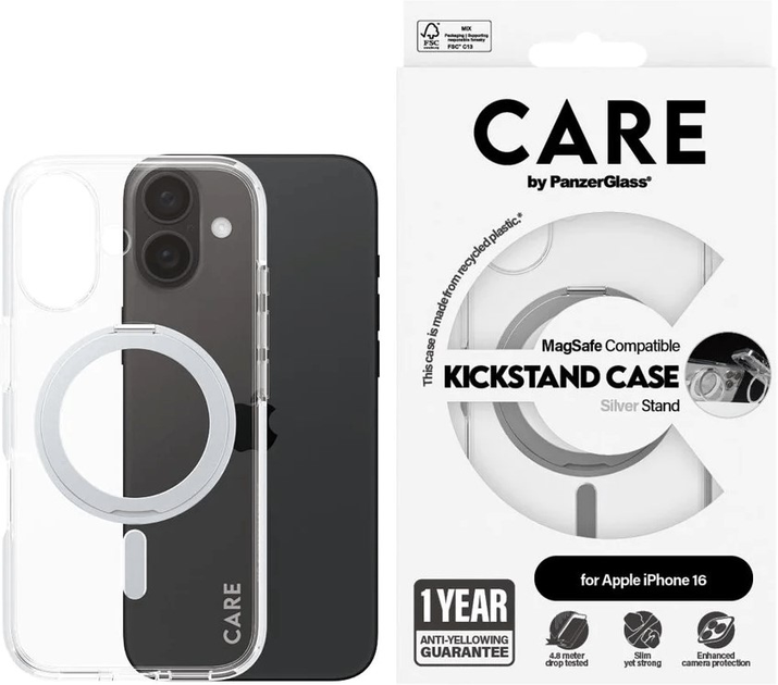 Панель CARE by PanzerGlass Feature Case Kickstand with MagSafe для Apple iPhone 16 Transparent (5715685003875) - зображення 3