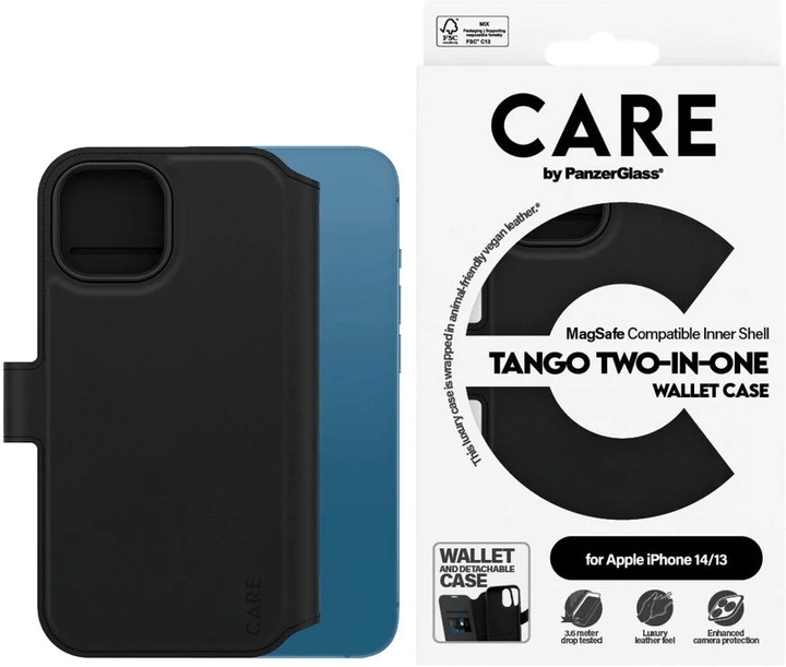 Etui z klapką CARE by PanzerGlass Tango Two-in-One Wallet with MagSafe do Apple iPhone 14/13 Black (5715685012396) - obraz 3