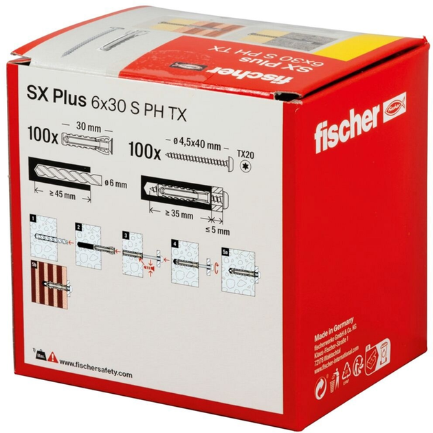 Zestaw śrub i kołków rozporowych Fischer SX Plus 6x30 PH TX 100 szt. (4048962482614) - obraz 4