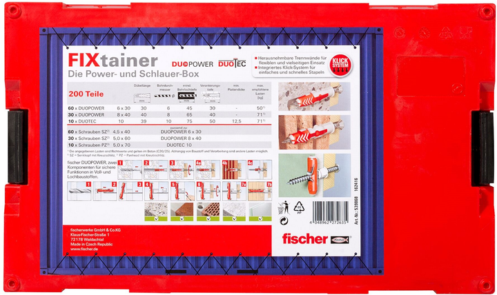 Zestaw śrub i kołków rozporowych Fischer DuoPower/DuoTec 200 szt. (4048962272635) - obraz 3