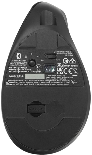 Mysz Kensington Pro Fit Ergo MY630 EQ Wireless/Bluetooth Black (K72482WW) - obraz 6