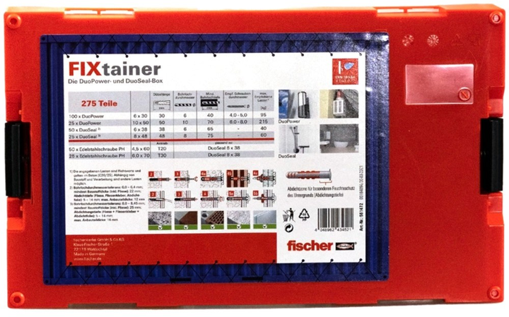Набір шурупів і дюбелів Fischer DuoPower And DuoSeal 275 шт. (4048962434521) - зображення 4