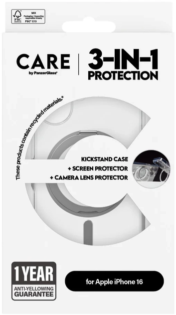 Zestaw panel + szkło CARE by PanzerGlass Feature 3-in-1 Ceramic Bundle dla iPhone 16 Transparent (5715685004759) - obraz 5