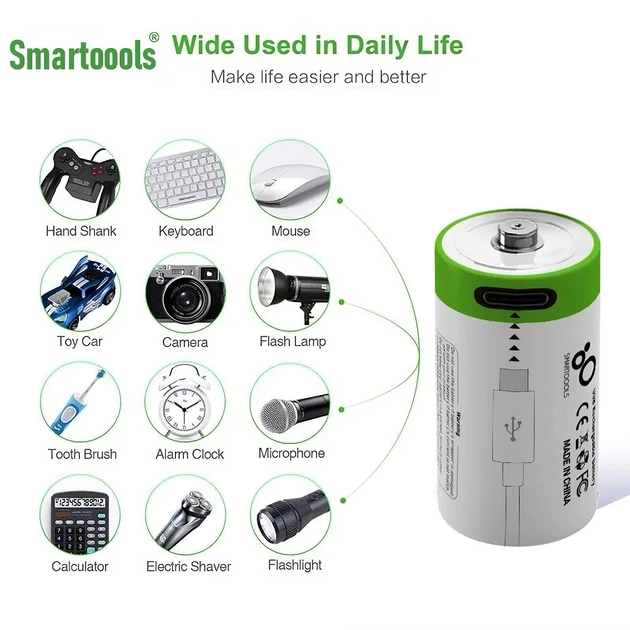 Батарейки CR2 аккумуляторные с разъемом USB Type-C от Smartoools на 3.7V/300mAh - 4 ШТ. - Фото 5 Батарейки CR2 аккумуляторные с разъемом USB Type-C от Smartoools на 3.7V/300mAh - 4 ШТ. - изображение 5