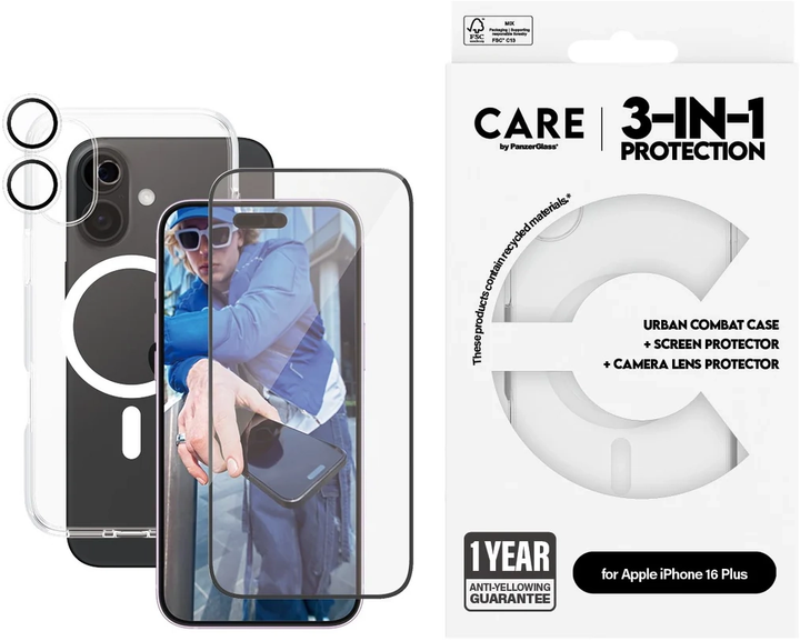 Zestaw panel + szkło CARE by PanzerGlass Flagship 3-in-1 dla iPhone 16 Plus Transparent (5715685004810) - obraz 5