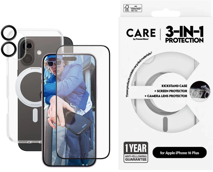 Zestaw panel + szkło CARE by PanzerGlass Feature 3-in-1 Ceramic Bundle dla iPhone 16 Plus Transparent (5715685004773) - obraz 5