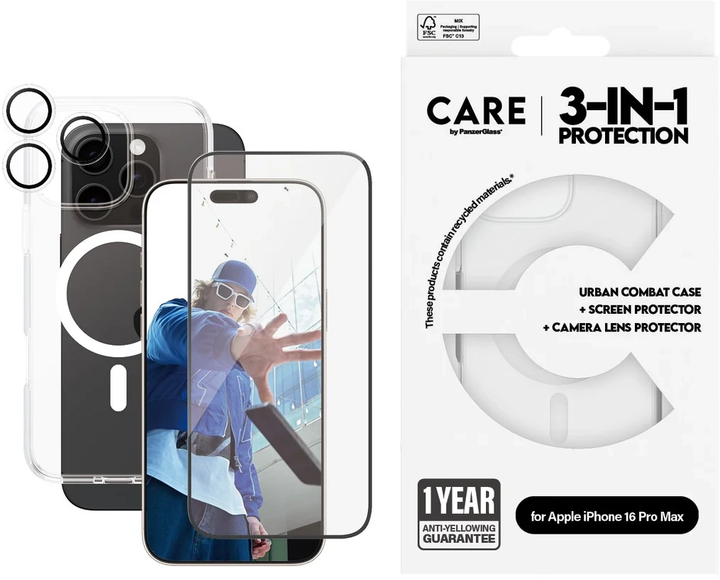 Zestaw panel + szkło CARE by PanzerGlass Flagship 3-in-1 dla iPhone 16 Pro Max Transparent (5715685004827) - obraz 5