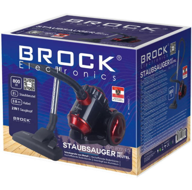 Пылесос BROCK BVC 8055 RD контейнерный 800Вт 2л фильтр НЕРА Black-Red (BVC 8055 RD) - изображение 2