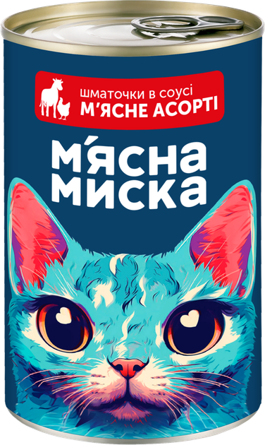 Упаковка полноценного корма для взрослых кошек М'ясна Миска кусочки в соусе мясное ассорти 4 x 415 г (4820255192567) - изображение 2