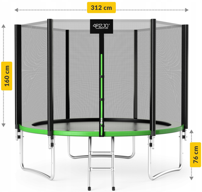 Батут із зовнішньою сіткою 4FIZJO Classic 10FT 312 см Black/Green (P-5907739314130) - зображення 4