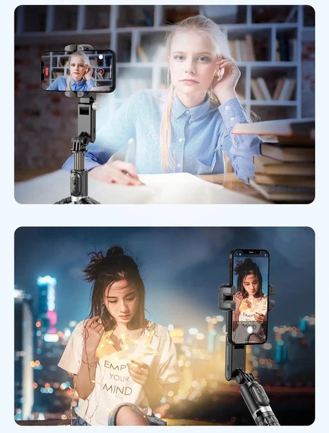 Штатив стабілізатор Gimbal Q18 360 , селфі палиця зі стабілізатором для телефону LED освітлення монопод чорний (508) - Фото 9 Штатив стабілізатор Gimbal Q18 360 , селфі палиця зі стабілізатором для телефону LED освітлення монопод чорний (508) - зображення 9