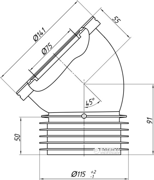  труба ANI PLAST W4228 жесткая с выпуском 115 мм угол 45 .