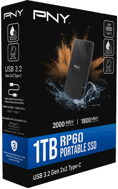 SSD диск PNY RP60 USB 3.2 Gen 2x2 Type-C Portable 1TB Black (PSD0CS3060-1TB-RB) - зображення 6