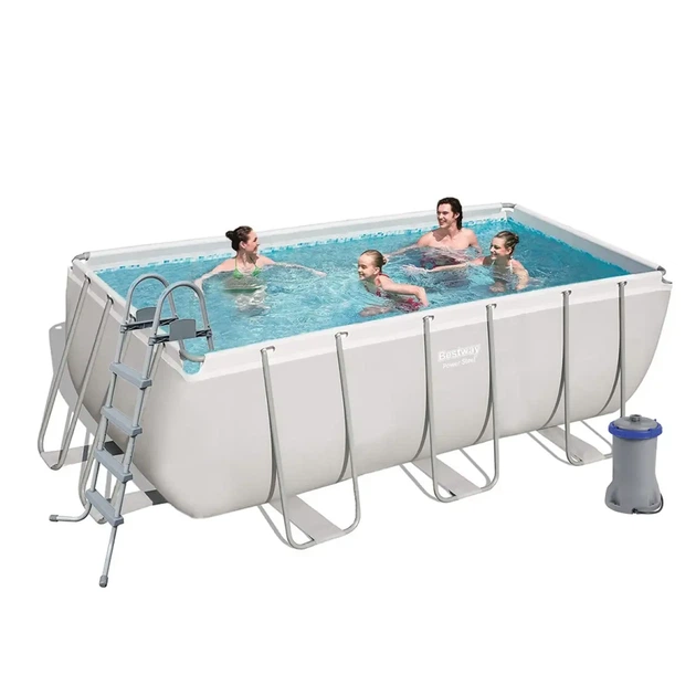 Каркасний прямокутний басейн сімейний Bestway 412х201х122 см 56456 Ultra Frame зі сходами на 8124 л Сірий - зображення 3