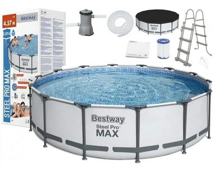 Круглый каркасный бассейн с фильтр и тентом Bestway 56420 366 x 122 см на 10250 л Серый - изображение 2