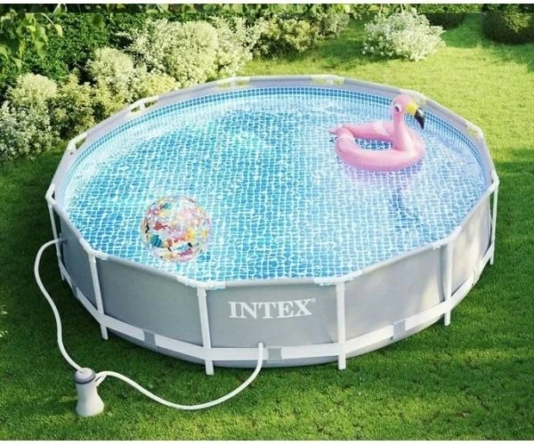 Каркасный круглый бассейн Intex 26712 с картриджным фильтром 366 х 366 х 76 см на 6503 л Серый - изображение 4