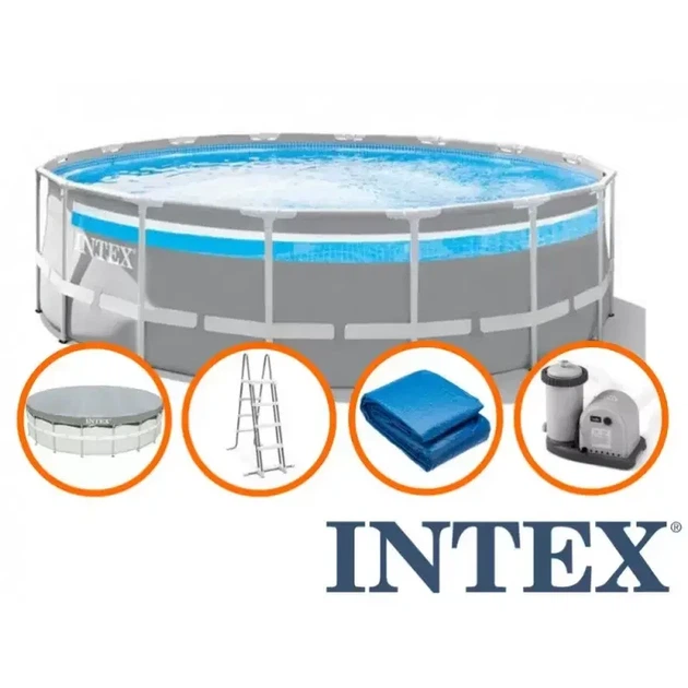 Каркасний круглий басейн з підстилкою Intex 26730 сходами та фільтром з тентом 488х122 см на 19156 л Сірий - зображення 2