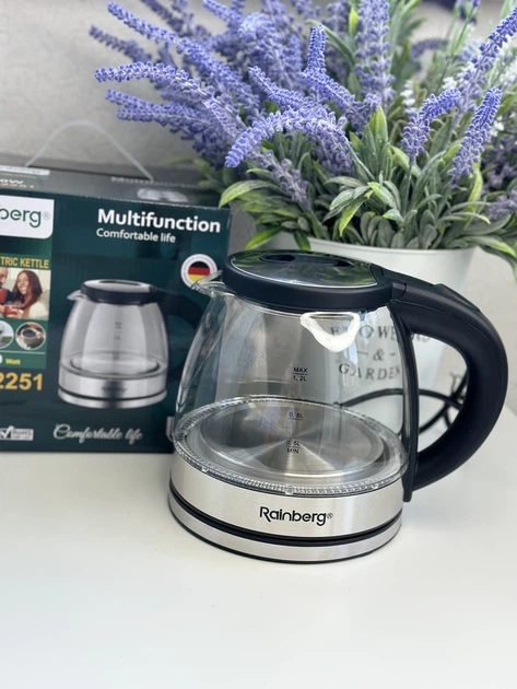 Прозрачный маленький электрочайник 1.2 л 2200W Rainberg RB-2251 Pro - изображение 6