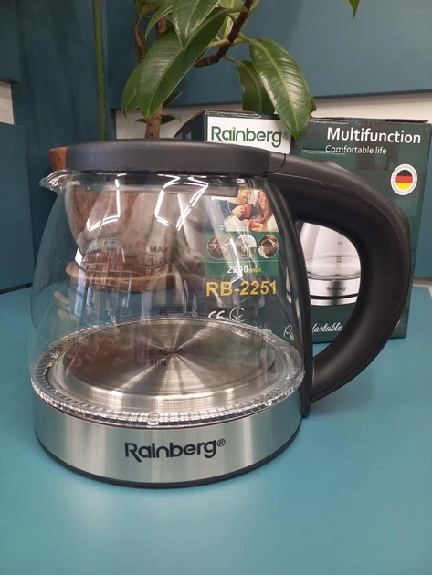 Прозрачный маленький электрочайник 1.2 л 2200W Rainberg RB-2251 Pro - изображение 9