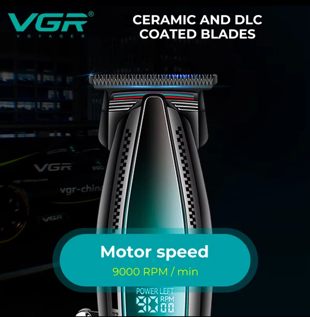 Аккумуляторный триммер для стрижки бороды и усов с USB и LED-дисплеем VGR V-992 Pro Черный - изображение 7