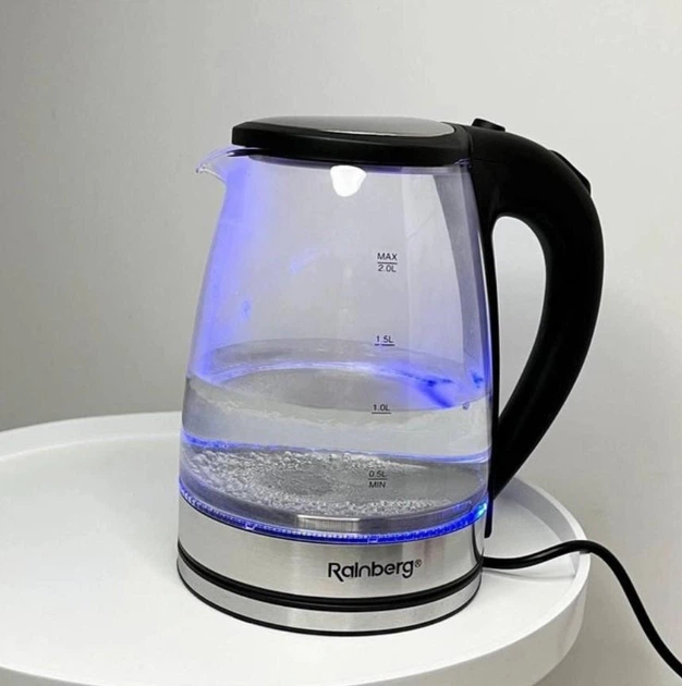 Электрический чайник стеклянный с LED-подсветкой 1.8 л 2200 Вт. Rainberg RB-2250 Pro Черный - изображение 2
