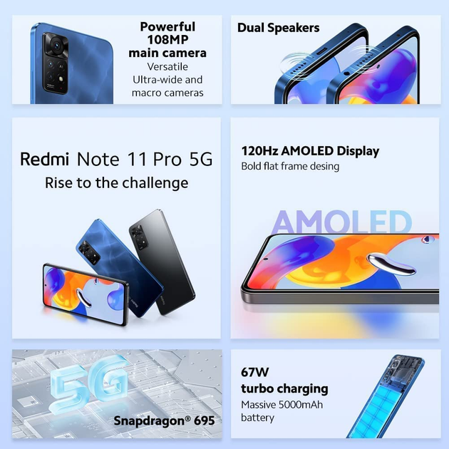 Smartfon Xiaomi Redmi Note 11 Pro 5G 6/128Gb Atlantic Blue (6934177770227) (867087062158349) - Outlet - obraz 6