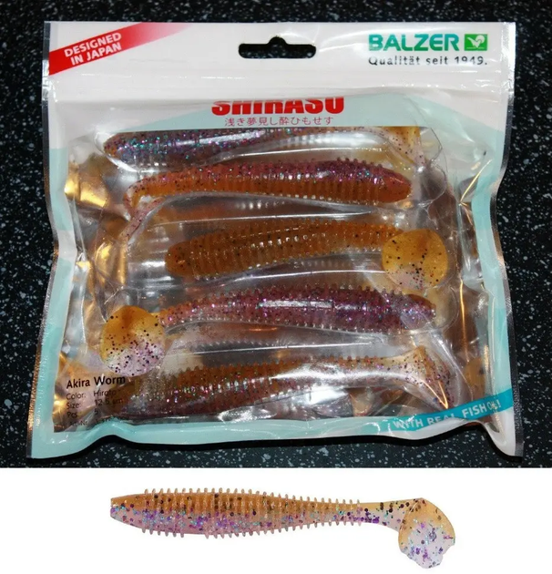 Силікон Balzer Shirasu Akiri Worm 9.5 см 8 г Hiroto 5 шт. (їстівний) Оливково-перламутровий з блискітками 13786 008 - изображение 2