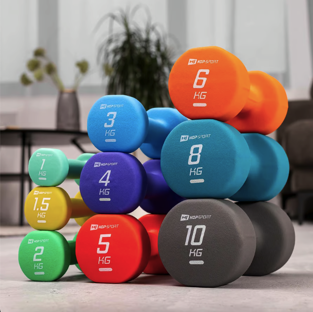 Гантели для фитнеса неопреновые круглые Hop-Sport HS-V015DR 2x1,5кг желтый - Фото 6 Гантели для фитнеса неопреновые круглые Hop-Sport HS-V015DR 2x1,5кг желтый - изображение 6