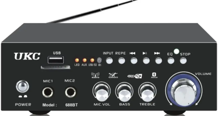 Усилитель звука Bluetooth 4,0 USB/SD/FM/MP3 120W+120W 2х канальный с пультом стереоусилитель для колонок с караоке 220V и 12V UKC AK-688BT - Фото 5 Усилитель звука Bluetooth 4,0 USB/SD/FM/MP3 120W+120W 2х канальный с пультом стереоусилитель для колонок с караоке 220V и 12V UKC AK-688BT - изображение 5