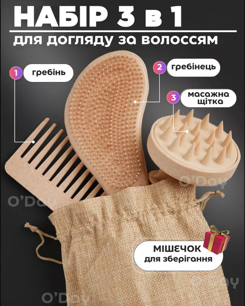 Набір для волосся Гребінець масажний Гребінь Щітка для миття голови та волосся 3 в 1 - зображення 1