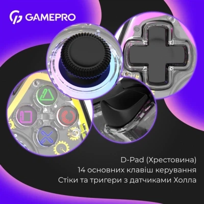 Геймпад GamePro GPS13T BT 5.3/USB/PC/iOS/Android/PS3/PS4 RGB Transparent (GPS13T) - Фото 4 Геймпад GamePro GPS13T BT 5.3/USB/PC/iOS/Android/PS3/PS4 RGB Transparent (GPS13T) - зображення 4