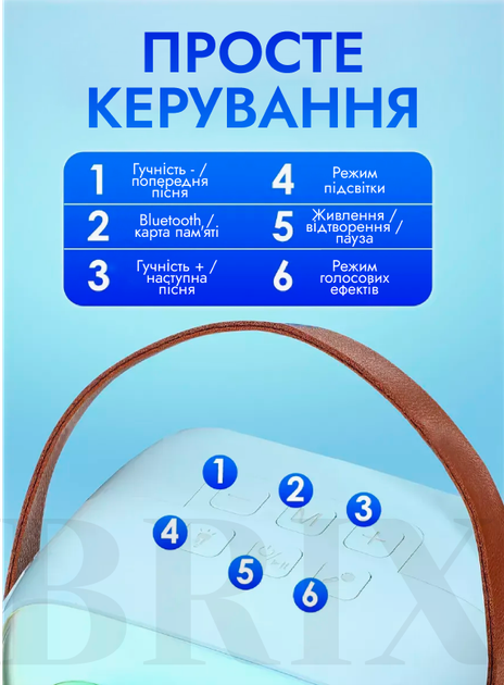 Беспроводная портативная Bluetooth колонка с двумя микрофонами и сабвуфером Синяя - изображение 4