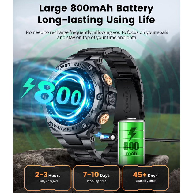 Смарт-часы HeraQuen Tactical 1.5" | 800 мАч | Bluetooth-звонки | 120+ режимов спорта | для айфона и андроида - изображение 6
