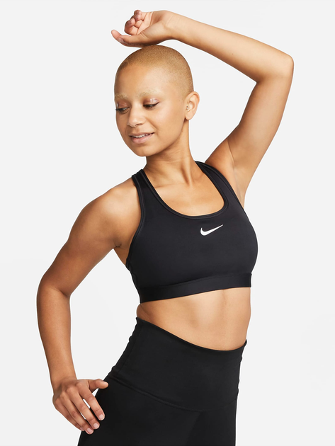 Top sportowy damski Nike W Nk Swsh Med Spt Bra DX6821-010 M Czarny (196608850687) - obraz 1