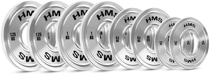Zestaw talerzy olimpijskich stalowych kalibrowanych HMS TOS 2 x 0.25 - 1.25 kg o łącznej wadze 6 kg (5908261683268) - obraz 3