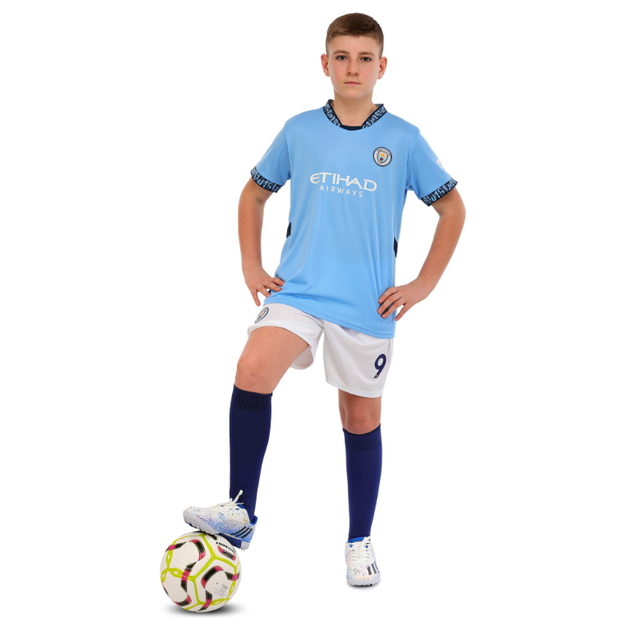 Форма футбольна дитяча із символікою футбольного клубу MANCHESTER CITY HAALAND 9 домашня 2025 SP-Sport CO-4620 (розмір 30 (150-160см), блакитно-білий) - зображення 5